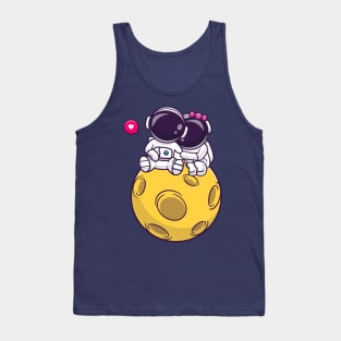 Cute Couple Astronaut Sitting On Moon Cartoon Tank Top